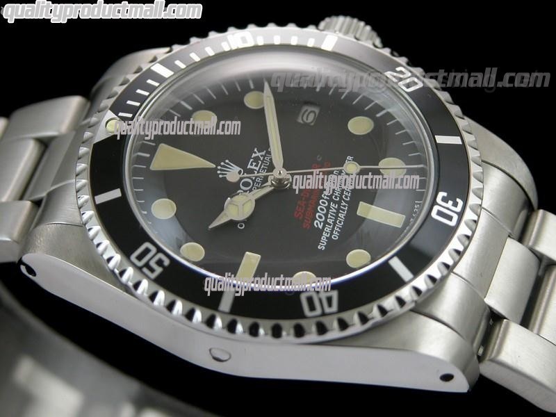 Rolex Sea Dweller Vintage 1665 Double RED Automatic Watch-Black Dial Dot Markers-Stainless Steel Oyster Bracelet