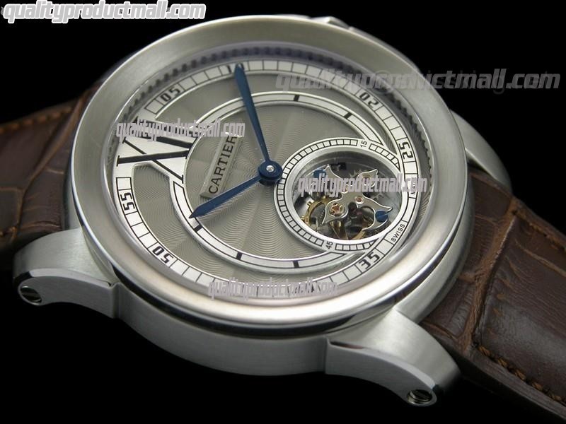 Calibre de Cartier Flying Tourbillon - Brown Strap - Grey Dial