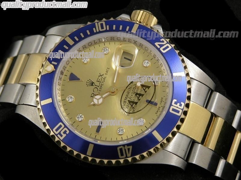 Rolex Submariner Automatic Swiss Watch 18k Gold-Gold Dial-Stainless Steel New Style Brushed Oyster Bracelet