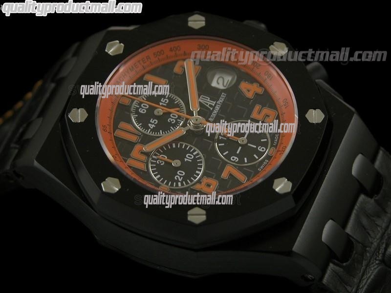 Audemars Piguet Royal Oak Lava Hour Glass Special Limited Edition Chronograph-Black Checkered Dial-PVD-Black Leatherr Strap