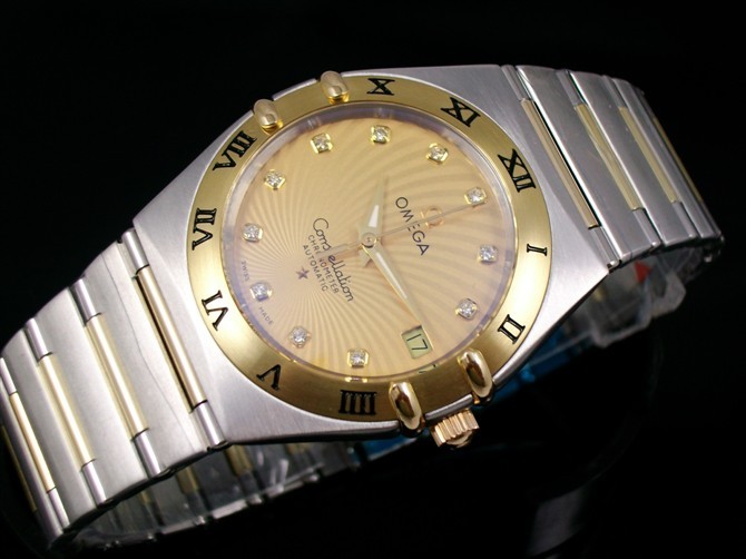 Omega Constellation Automatic-18k Gold Dial-Stainless Steel TT Linked Strap