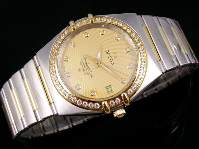 Omega Constellation Ladies Perlmutt Diamond-18k Glod Dial-Stainless Steel TT Linked Strap