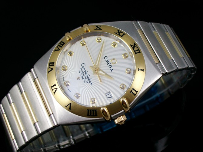 Omega Constellation Ladies-18k Glod White Dial-Stainless Steel TT Linked Strap