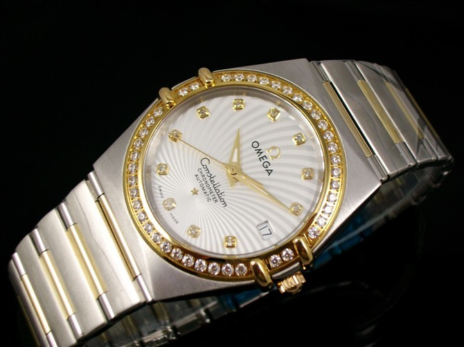 Omega Constellation Ladies Perlmutt Diamond  Swiss Quartz-18k Glod White Dial-Stainless Steel TT Linked Strap