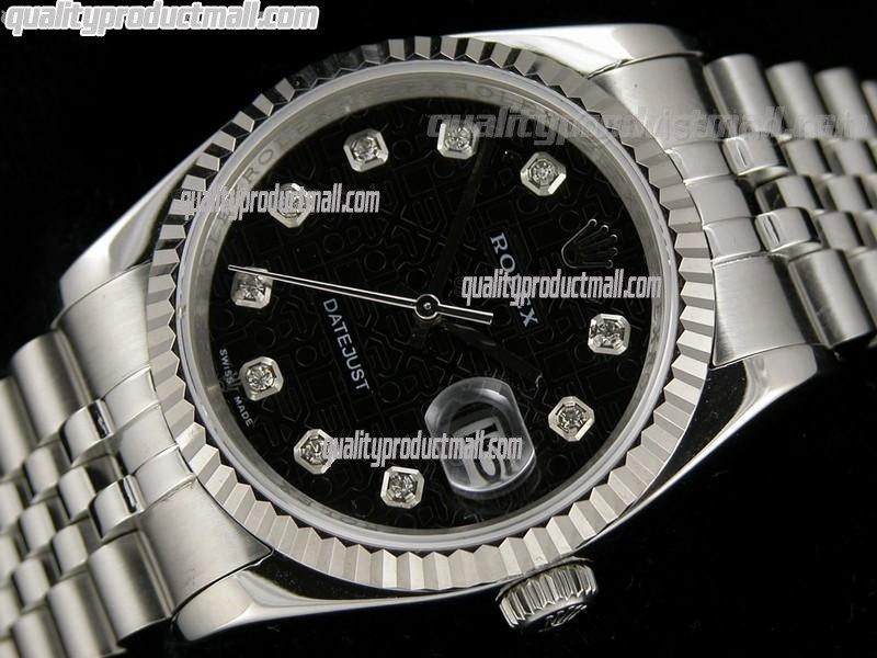Rolex Datejust 36mm Swiss Automatic Watch-Black Jubilee Dial Diamond Hour Markers-Stainless Steel Jubilee Bracelet 