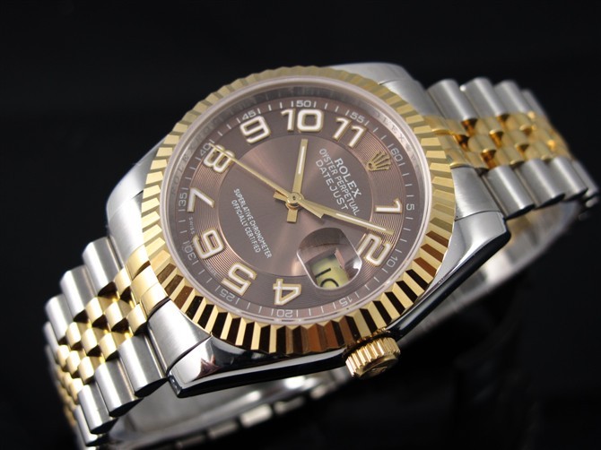 Rolex Datejust E717 Automatic 18k Gold-Coffee Dial Number Markers-Stainless Steel Strap