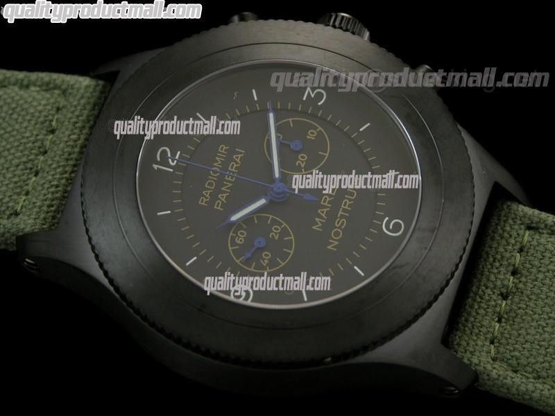 Panerai PAM300 Mare Nostrum PVD Venus Handwound Chronograph - Green Nylon Strap