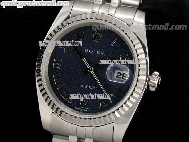 Rolex Datejust 36mm Swiss Automatic Watch-Blue Jubilee Dial Roman Numeral Hour Markers-Stainless Steel Jubilee Bracelet