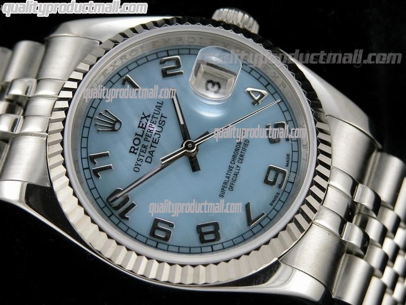 Rolex Datejust 36mm Swiss Automatic Watch-Blue MOP Dial Numeral Hour Markers-Stainless Steel Jubilee Bracelet