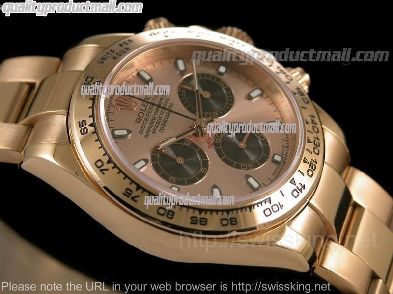 Rolex Daytona Swiss Chronograph 18k Rose Gold-Pink Gold Dial 3 Functional Sub Dial-Stainless Steel Strap