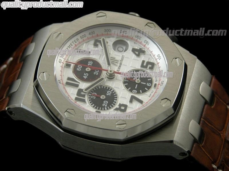 Audemars Piguet Royal Oak 2009 Silver Theme Edition-White Checkered Dial Numeral Hour Markers-Brown Leather Strap