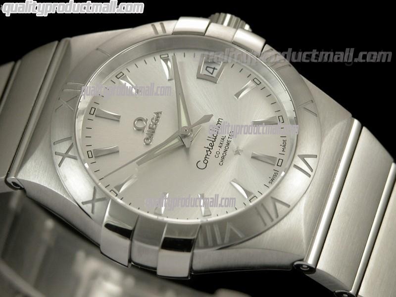 Omega Constellation Double Eagle Swiss-Silver Dial-Stainless Steel Linked Strap