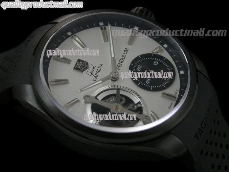 Tag Heuer Pendulum Handwound Watch-White Dial Silver Stick Markers-Black Rubber strap 