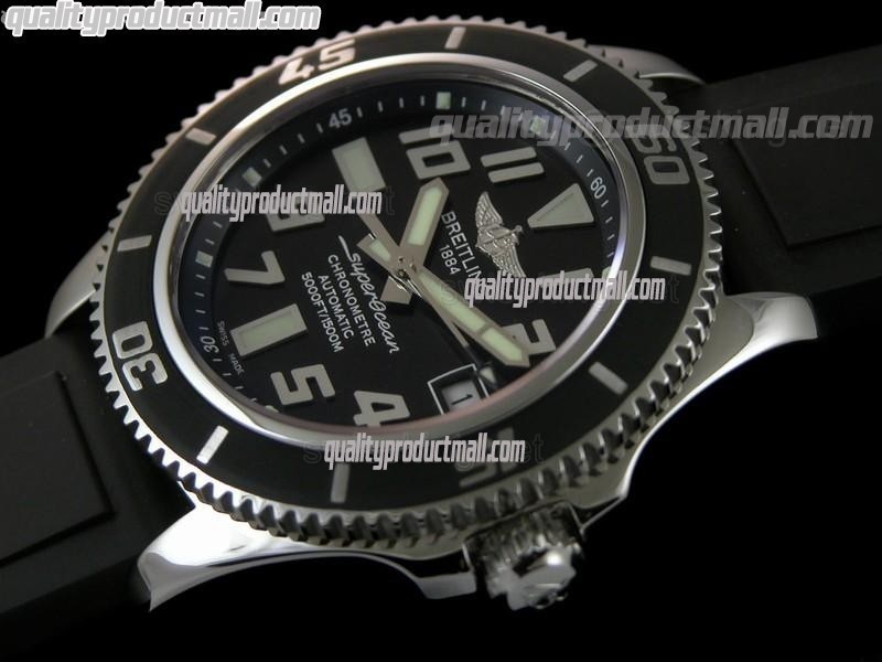 Breitling SuperOcean Abyss 42MM  Automatic Watch-Black Dial Black Inner Bezel-Pro Diver Black Rubber Strap