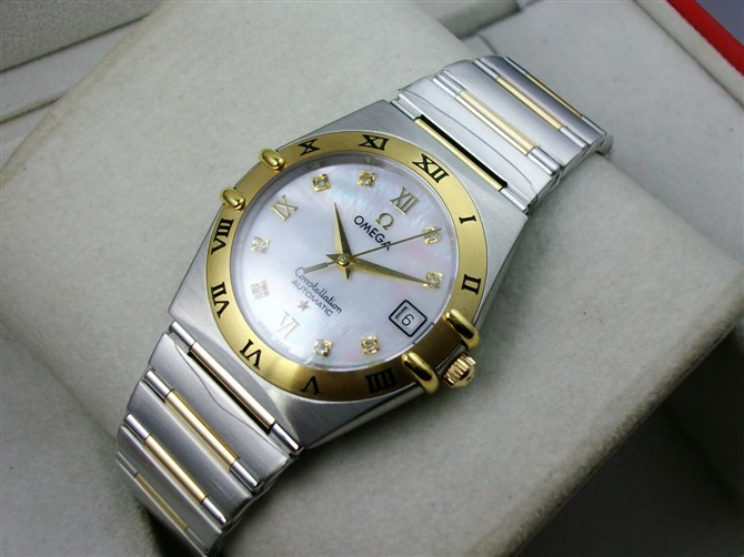 Omega Constellation OM034 Perlmutt Diamond Automatic-18k Gold Cyclone texture Dial-Stainless Steel TT Linked Strap