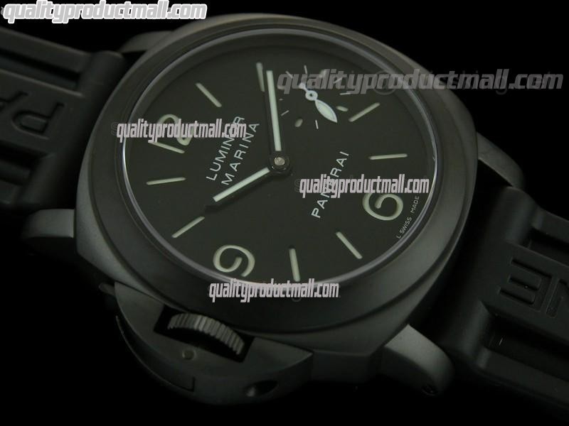 Panerai PAM005 Handwound Watch-Black Dial/Subdials-Black Rubber Strap