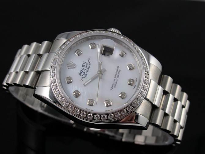 Rolex Datejust II 41mm Swiss Automatic Watch-White Dial Diamond Hour Markers-Stainless Steel Oyster Bracelet