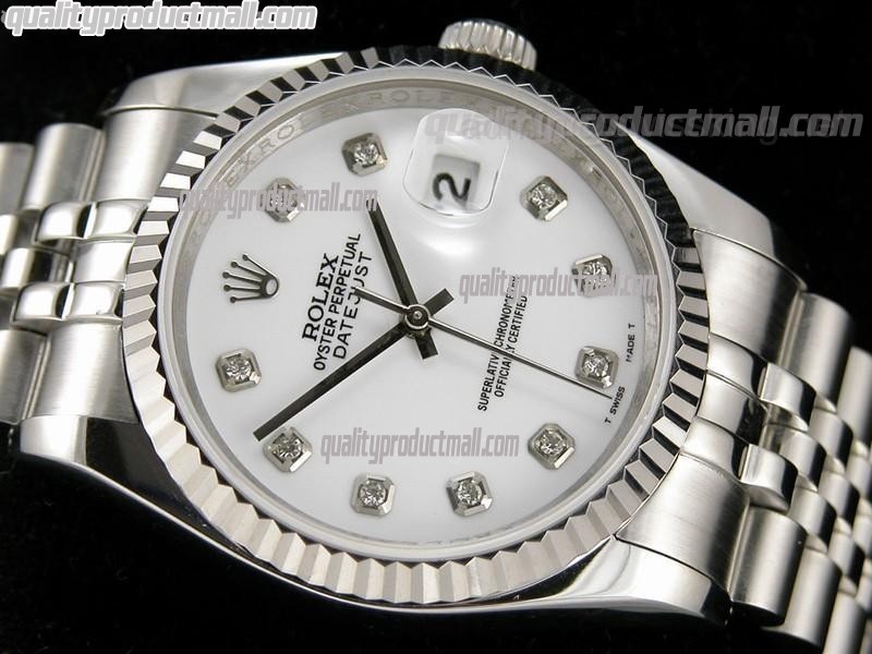 Rolex Datejust 36mm Swiss Automatic Watch-White MOP Dial Diamond Hour Markers-Stainless Steel Jubilee Bracelet