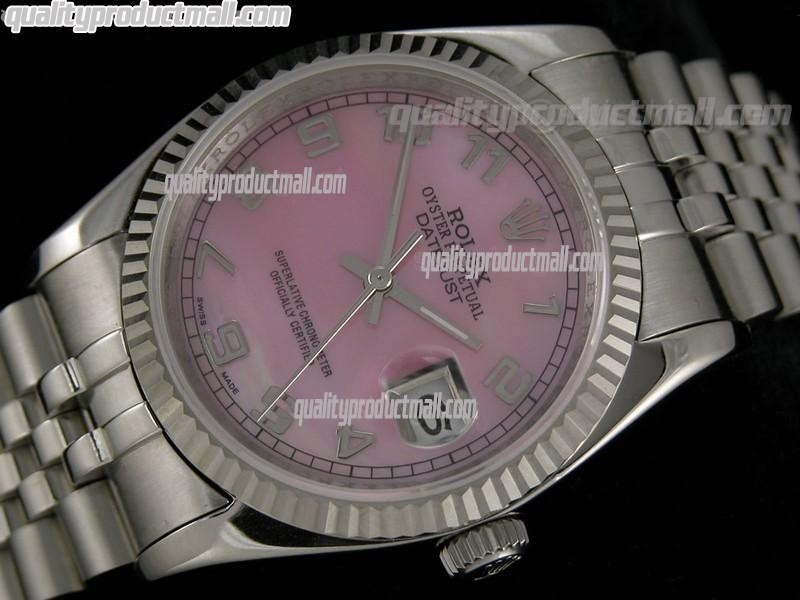 Rolex Datejust 36mm Swiss Automatic Watch-MOP Pink Dial Numeral Hour markers-Stainless Steel Jubilee Bracelet 