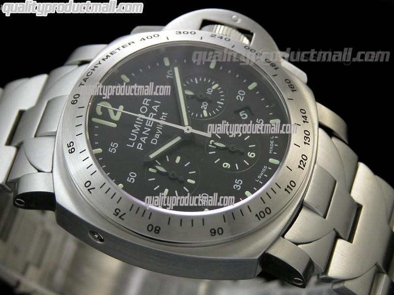 Panerai Ultimate Daylight PAM236 Chronograph-Black Dial Black Subdials-Stainless Steel Bracelet 