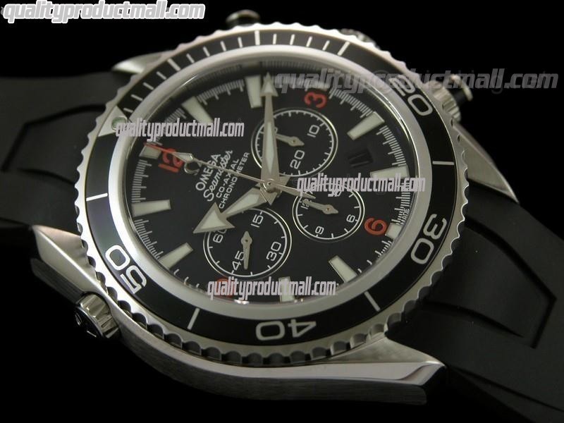 Omega Planet Ocean 45.5 Chrono - Black Dial - Black Rubber Strap