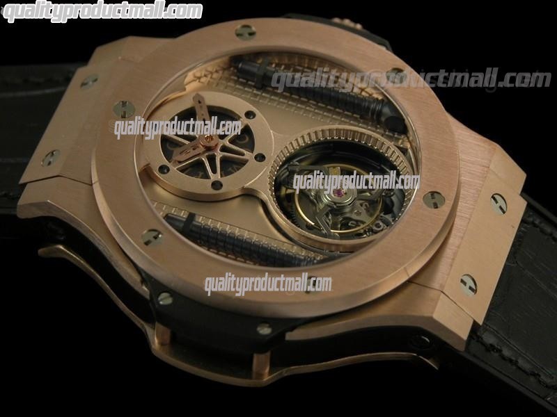 Hublot Big Bang Vendome Flying Tourbillon Chronograph 18K Rose Gold-Gold Vendome Dial-Black Leather Strap