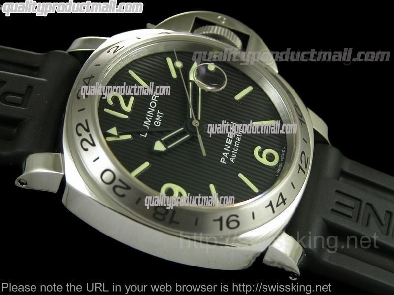 Panerai PAM 029 GMT Automatic Chronograph-Black Dial Stick Hour Markers-Black Rubber Strap