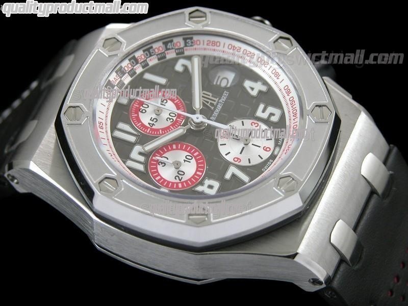 Audemars Piguet Royal Oak 2010 Tour Auto Limited Edition-Grey Checkered Dial Numeral Hour Markers-Black Leathe Strap