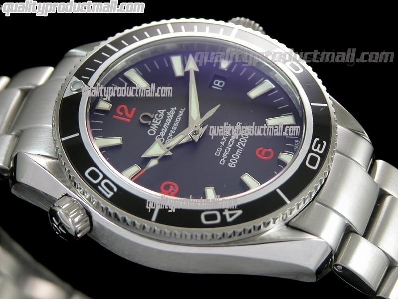 Omega Sea-Master Automatic-Black Dial Black Bezel-Lumed Stick Markers-Brushed Stainless Steel Strap