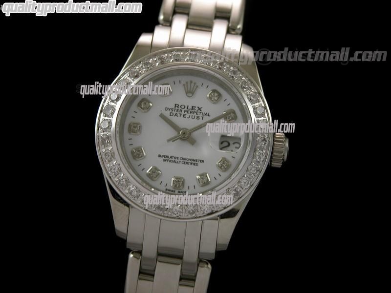Rolex Masterpiece Ladies Swiss Automatic-White Dial Diamond markers-Stainless Steel Masterpiece Strap