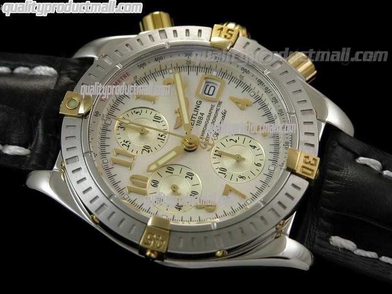 Breitling Choromat Evoluliton V3 Chronograh - White Dial - Bi Tone - Leather Strap - Numerals