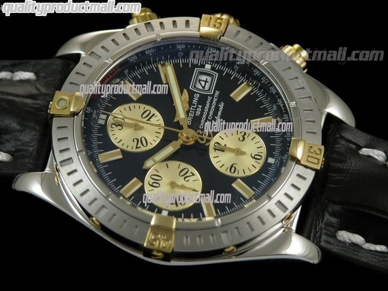 Breitling Choromat Evoluliton V3 Chronograh - Black Dial - Bi Tone - Leather Strap