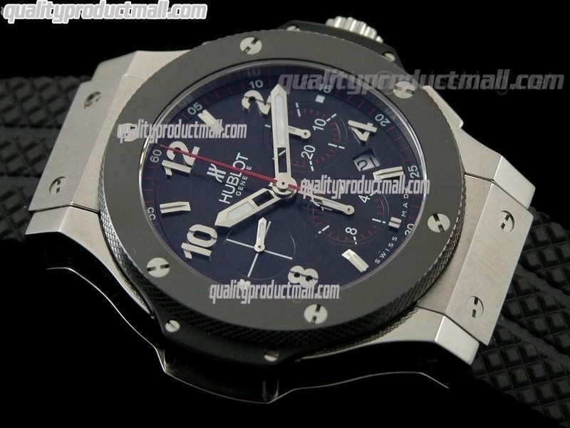 Hublot Big Bang Chronograph-Black Carbon Fibre Dial Black Subdials-Black Rubber Strap