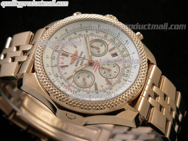 Breitling Bentley 30S Chronograph 18K Rose Gold-White Dial White Subdials-Stainless Steel bracelet