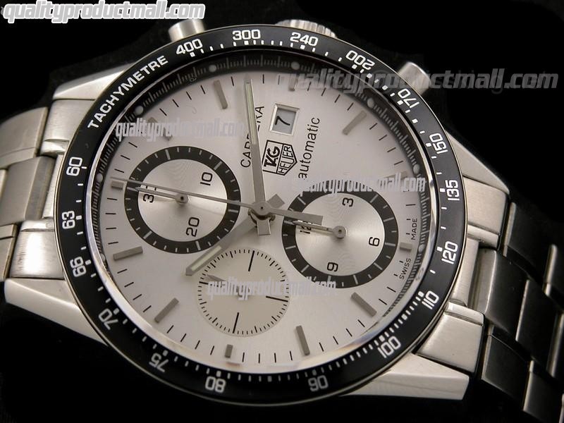 Tag Heuer Carrera Calibre 16 2009 Edition Chronograph-Carbon Fibre White Dial Black Ring Subdials-Stainless Steel Bracelet
