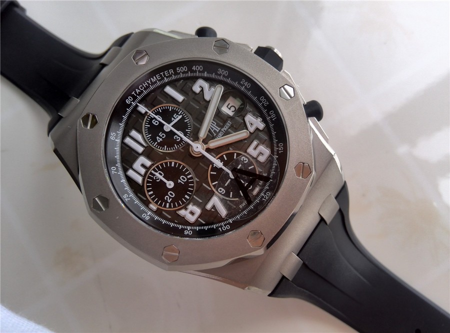 Audemars Piguet Royal Oak Limited Edition Chronograph-Dark Grey Checkered Dial Numeral Hour Markers-Black Rubber Strap