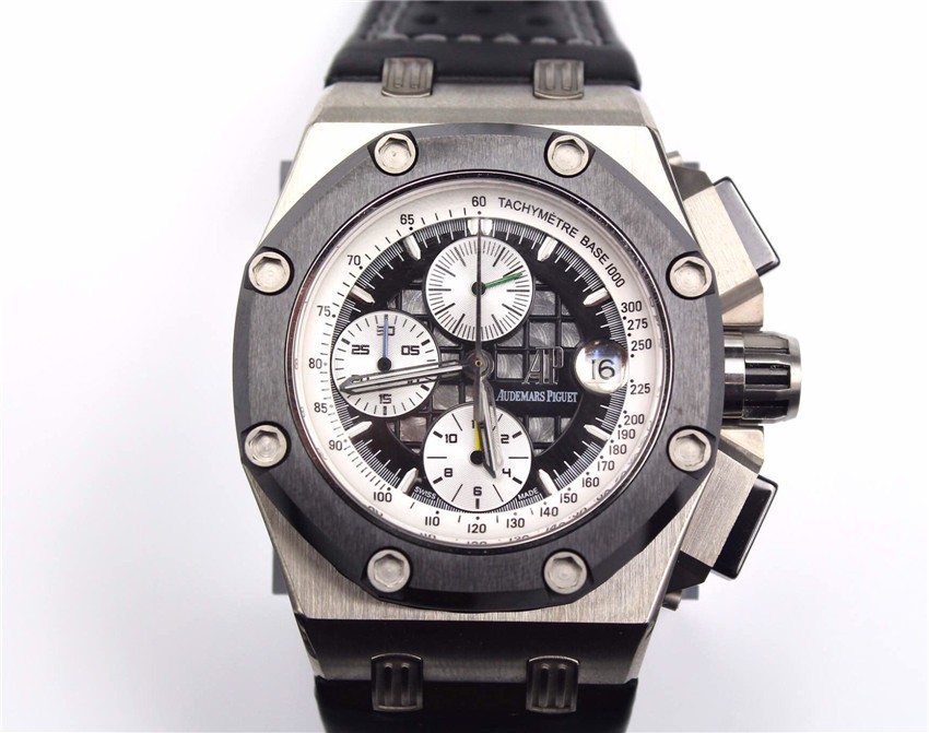 Audemars Piguet Royal Oak Ruben Barichello II Chronograph-Black Perforated Dial Index Hour Markers-Black Leatherr Strap