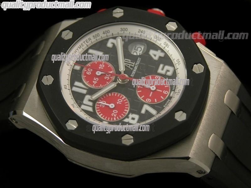 Audemars Piguet Royal Oak Offshore AUTO Limited Edition-Black Checkered Dial Numeral Hour Markers-Black Rubber Strap