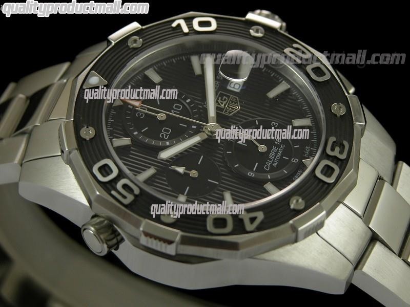 Tag Heuer Aquaracer 500M Chronograph-Black Dial-Stainless Steel Link Strap