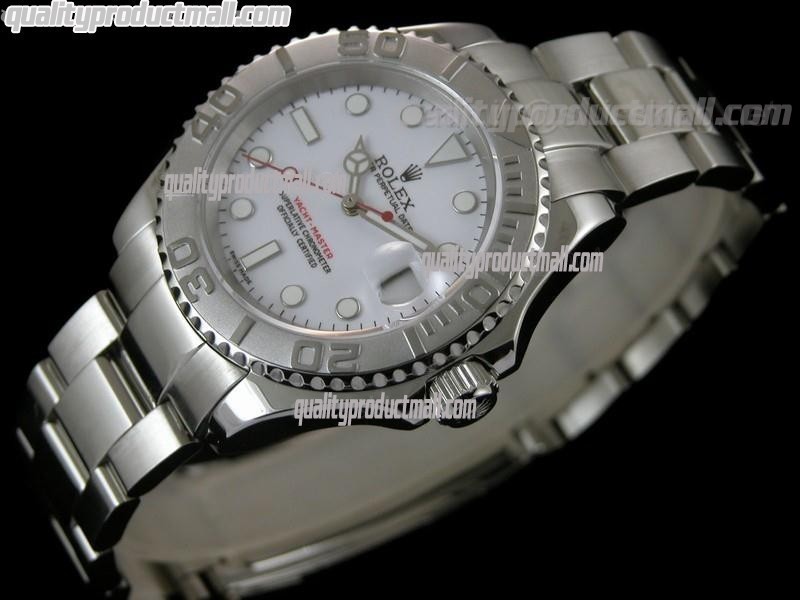 Rolex Yachtmaster II Swiss Automatic Watch-White Dial White Dot Markers-Stainless Steel Oyster Bracelet