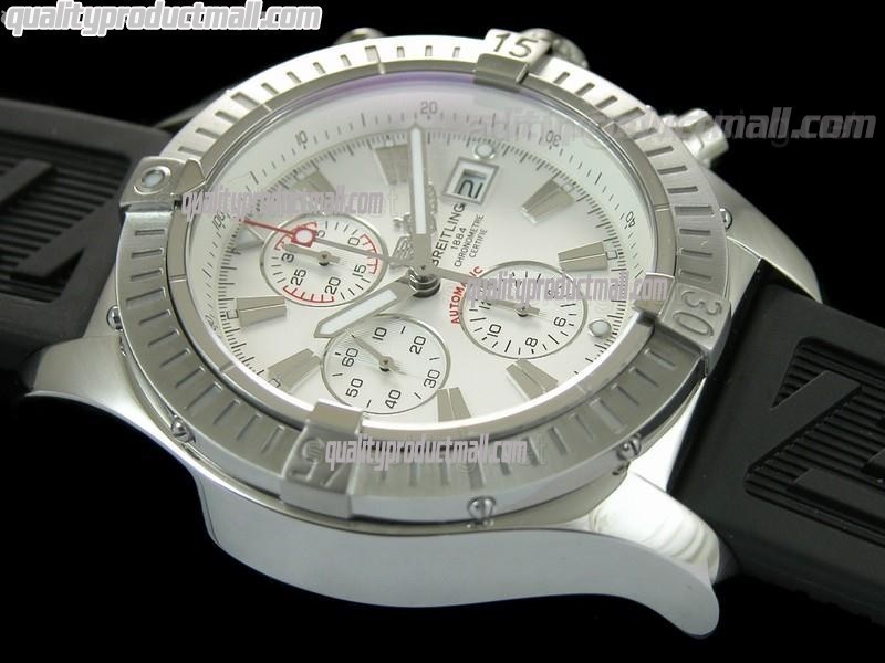 Breitling Blacksteel Super Avenger 48MM-White Dial White Subdials-Black Rubber Strap