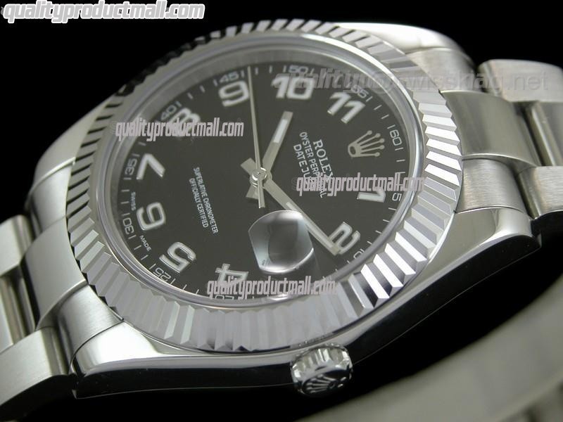Rolex Datejust II 41mm Swiss Automatic Watch-Black Dial Numeral Hour Markers-Stainless Steel Oyster Bracelet