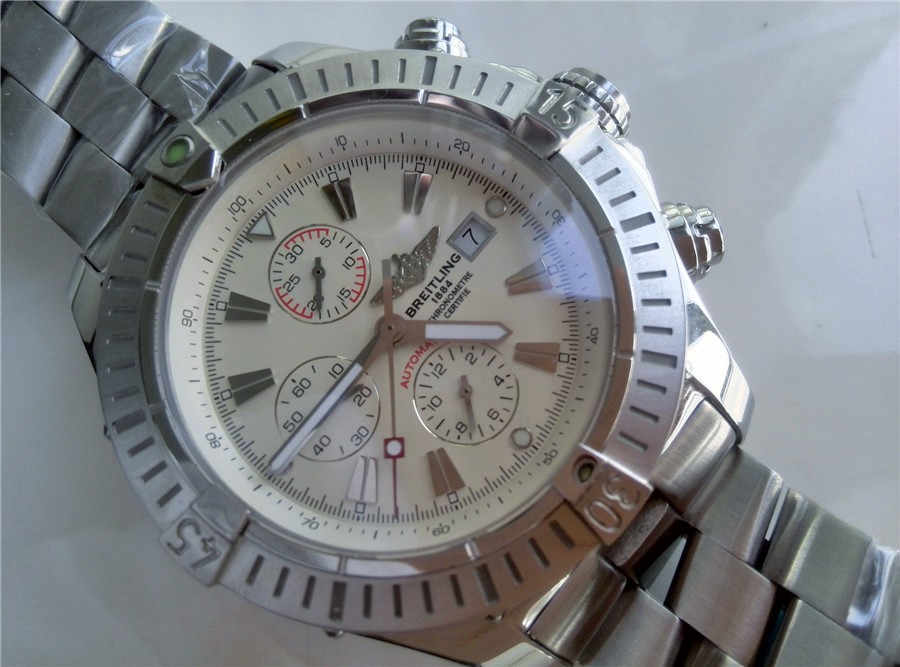 Breitling Blacksteel Super Avenger 48MM-White Dial White Subdials-Stainless Steel Pro II Strap