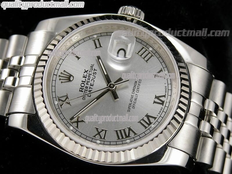 Rolex Datejust 36mm Swiss Automatic Watch-Grey Sunburst Dial Roman Numeral Hours-Stainless Steel Jubilee Bracelet 