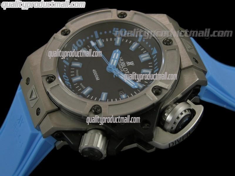 Hublot Big Bang King Diver 400m Automatic Watch-Blue Dial Luminous Bar Markers-Blue Rubber Strap