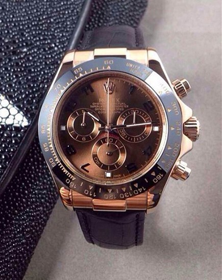 Rolex Daytona Swiss Chronograph -Brown Dial 3 Functional Sub Dial-Black Leather Strap