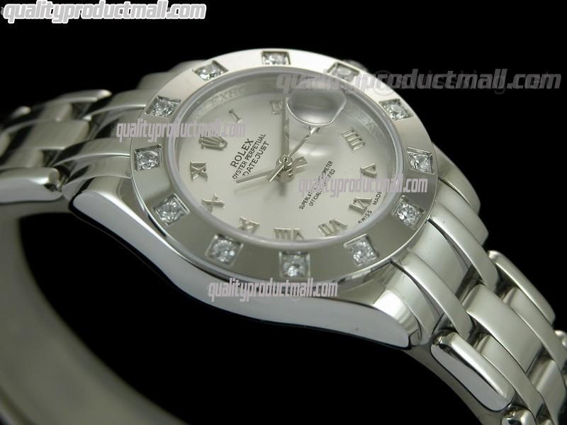 Rolex Masterpiece Ladies Automatic Watch-Silver Dial Silver Roman markers-Stainless Steel Masterpiece Bracelet