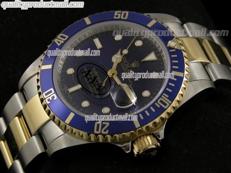 Rolex Submariner Automatic Swiss Watch 18k Gold-Blue Dial-Stainless Steel New Style Brushed Oyster Bracelet