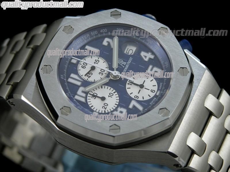 Audemars Piguet Royal Oak Chronograph-Blue Checkered Dial Numeral Hour Markers-Stainless Steel Bracelet