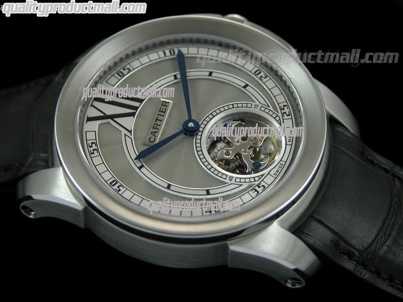 Calibre de Cartier Flying Tourbillon - Black Strap - Grey Dial